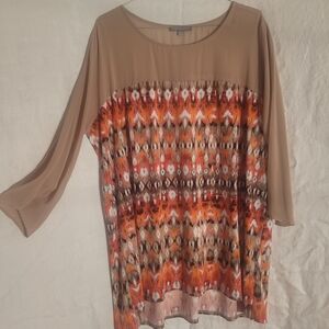 Kate & Mallory Beige and Orange Patterned Blouse